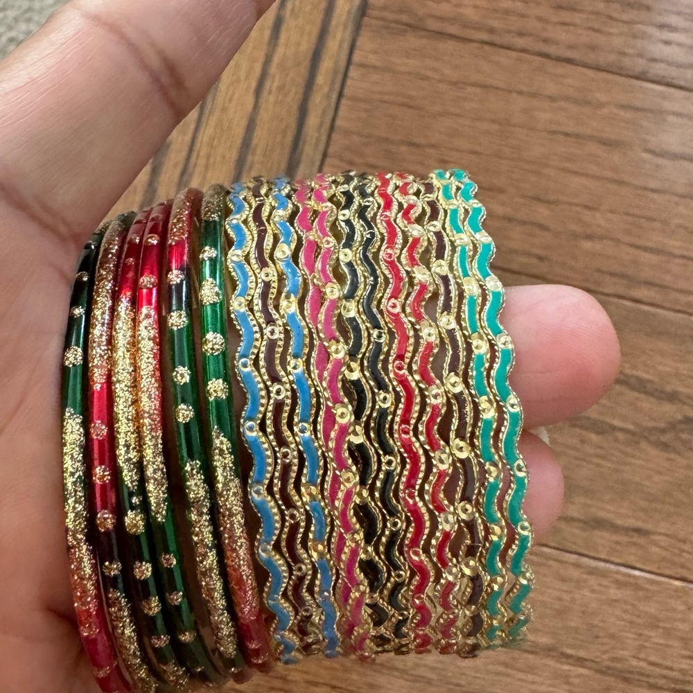 Colorful Gold-Accented Bangles Sets 2 sets - Picture 2 of 2
